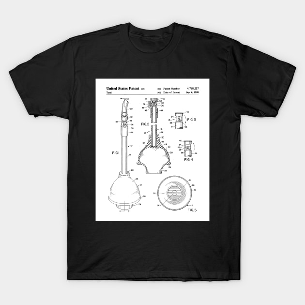 Toilet Plunger Patent - Housewarming Bathroom Art - White T-Shirt by patentpress